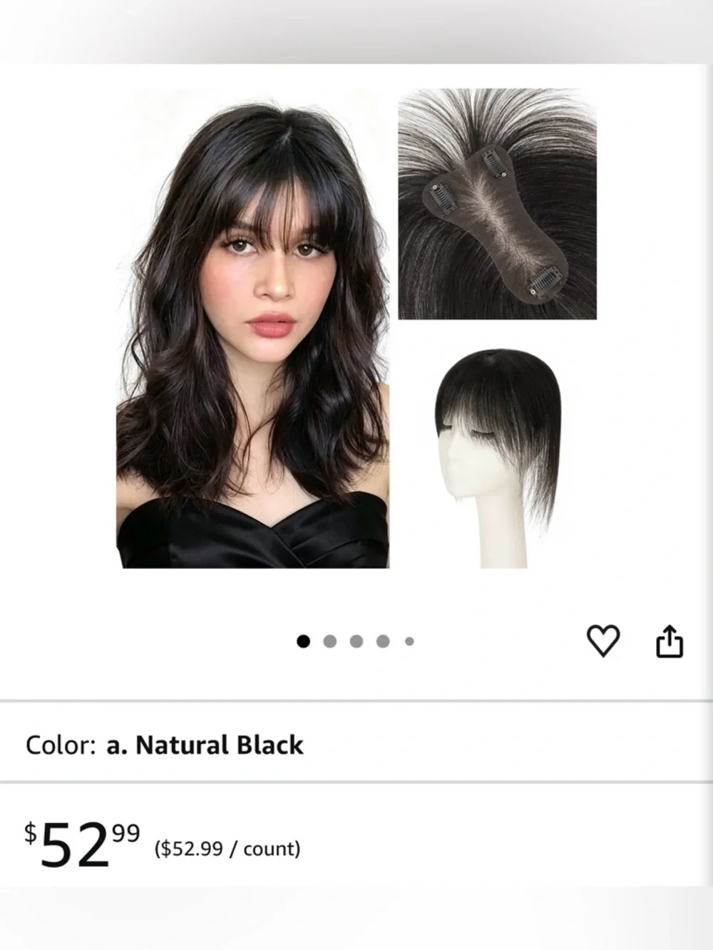 HUMAN HAIR Human Hair Topper w/ Air Bangs Lightweight Clip In
